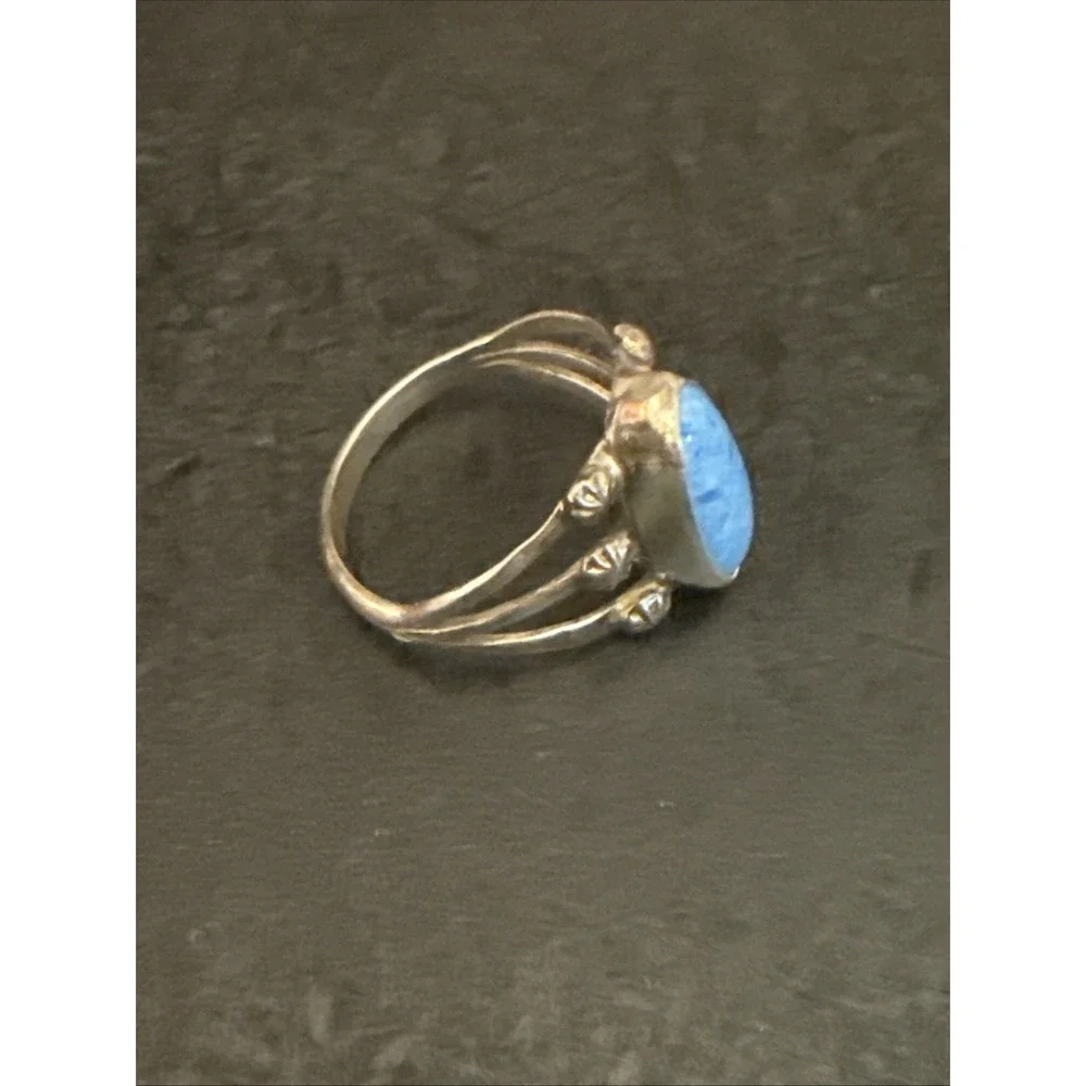 Vintage Southwest Style Sterling Silver Turquoise Ring Size 6 1/2